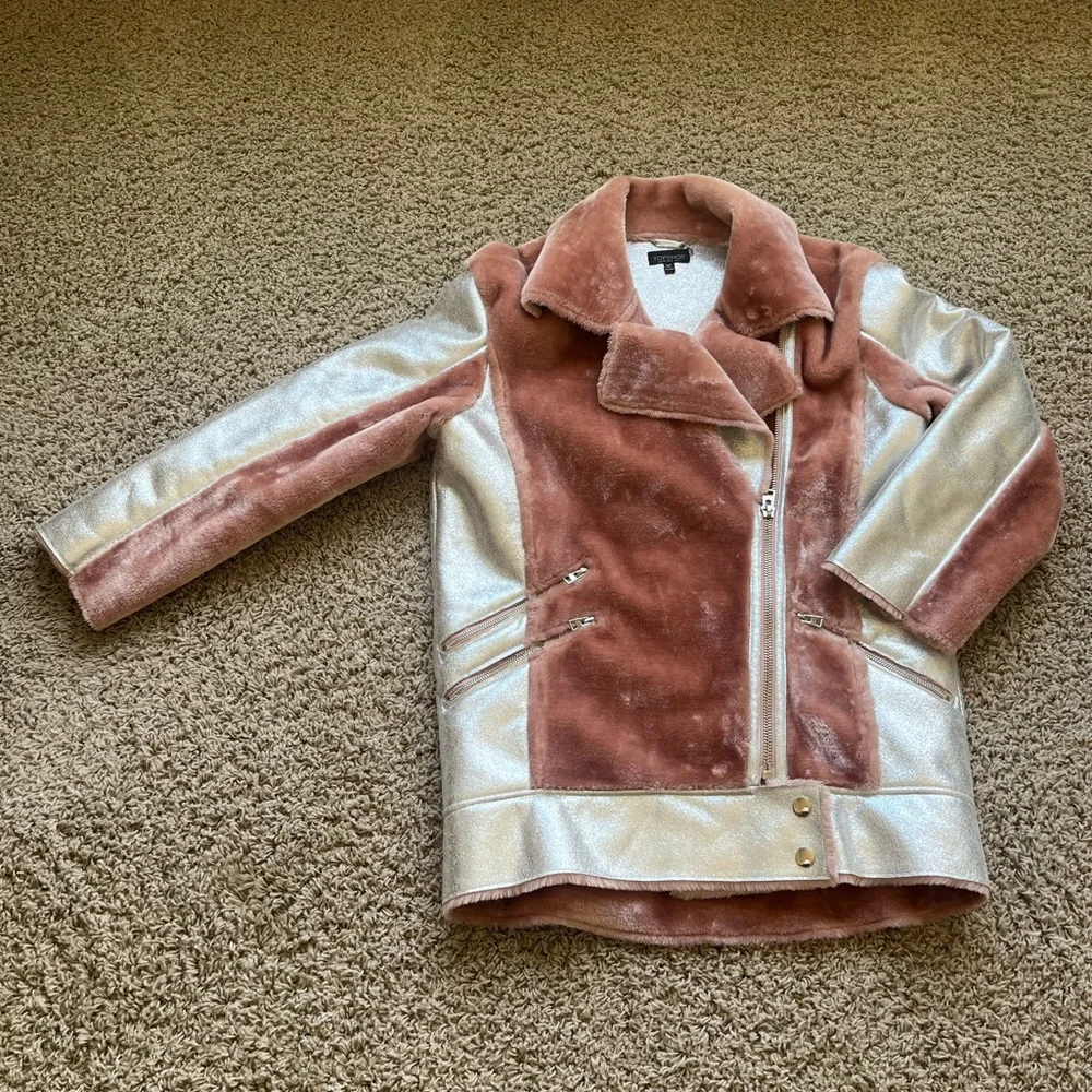 Pink and silver faux fur Topshop jacket - Picture 1 of 4